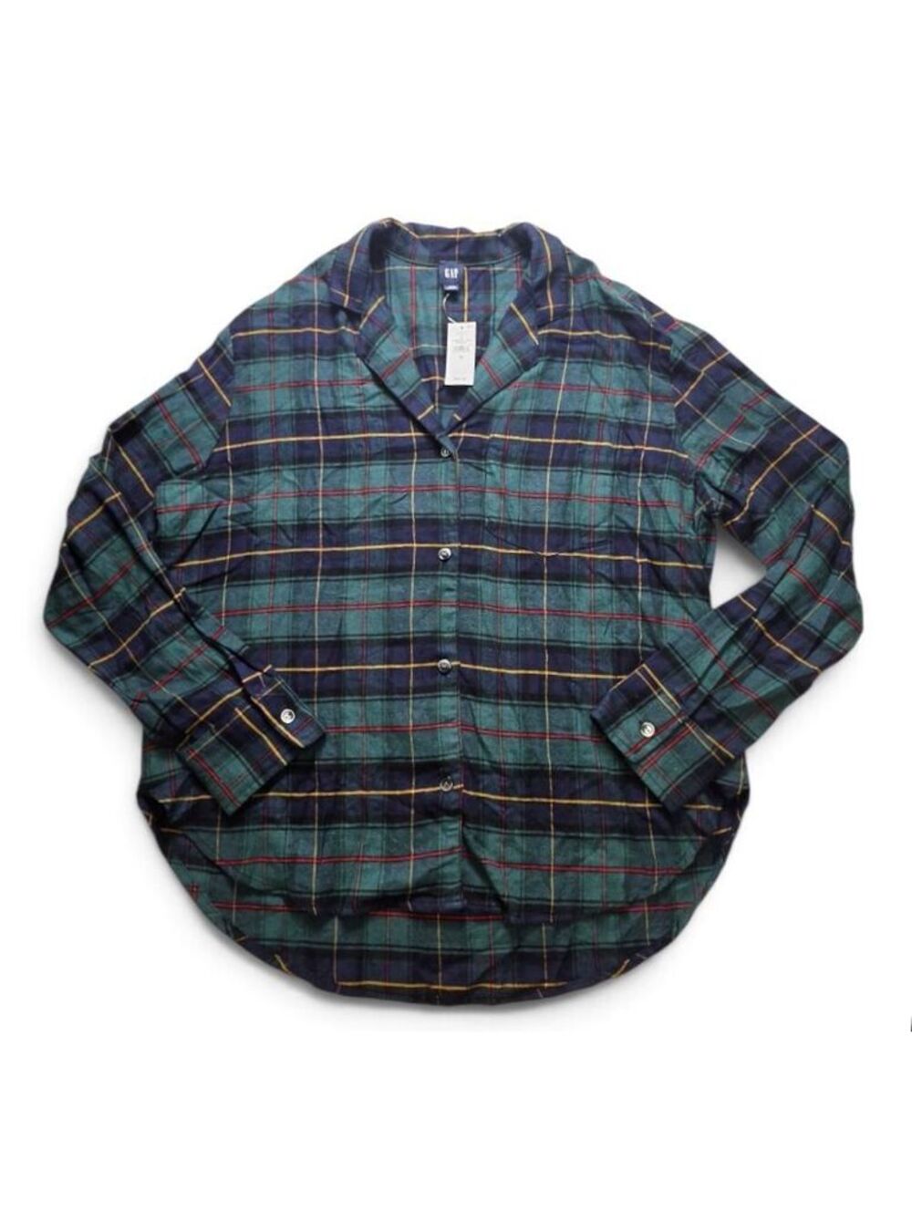 Gap NWT Plaid Flannel Pajama Shirt Green Navy Tartan Button Down Sleep Top M